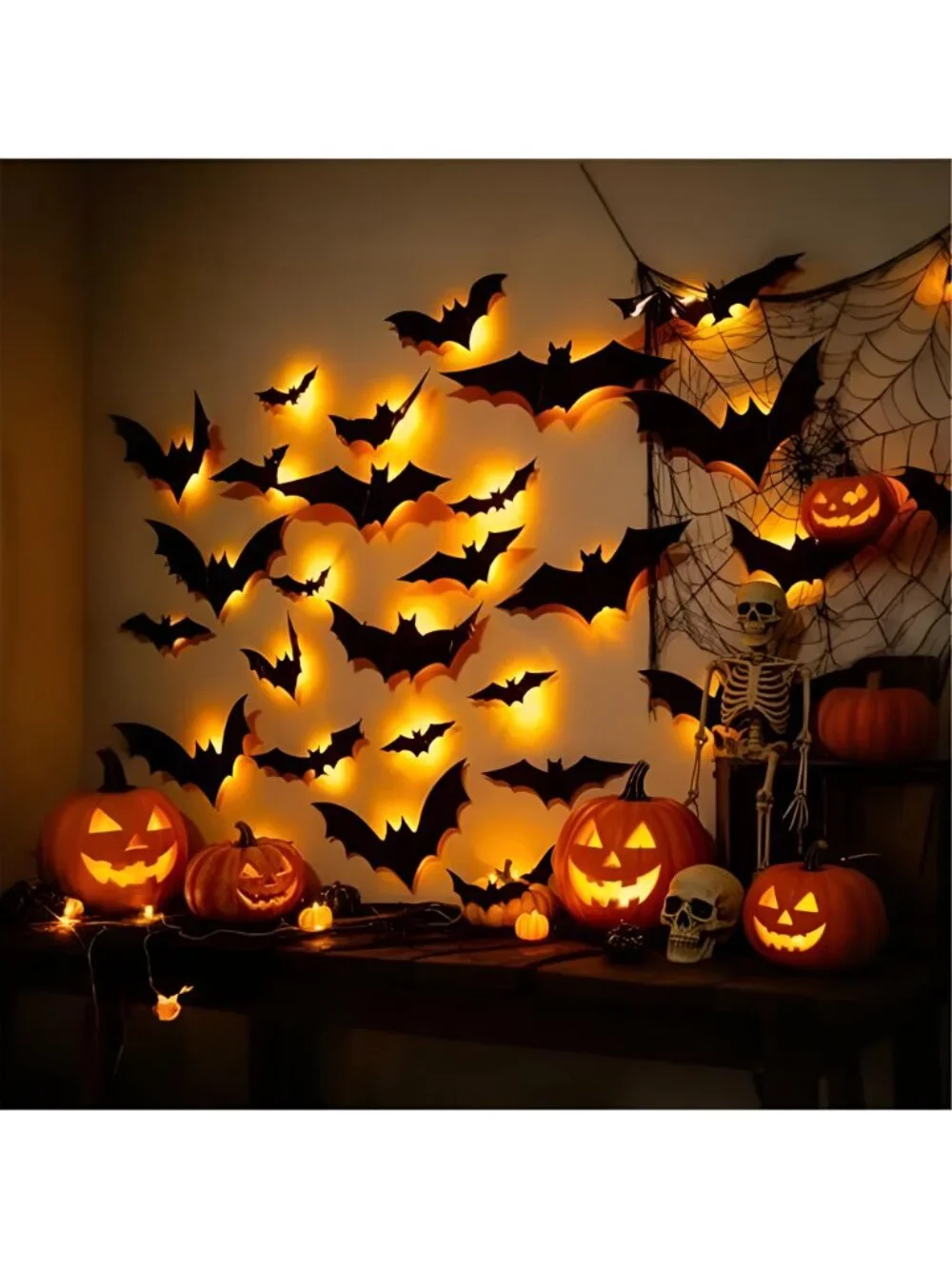 36 Pack Light Up Bats Halloween Decorations, Orange